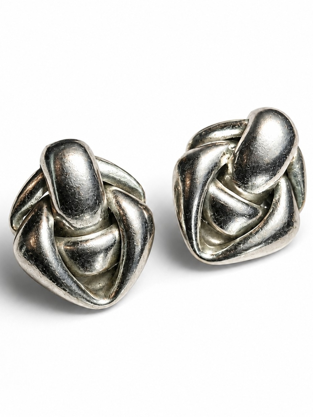Vintage Silver Tone Knot Clip On Earrings Chunky Statement Earrings Mid Century
